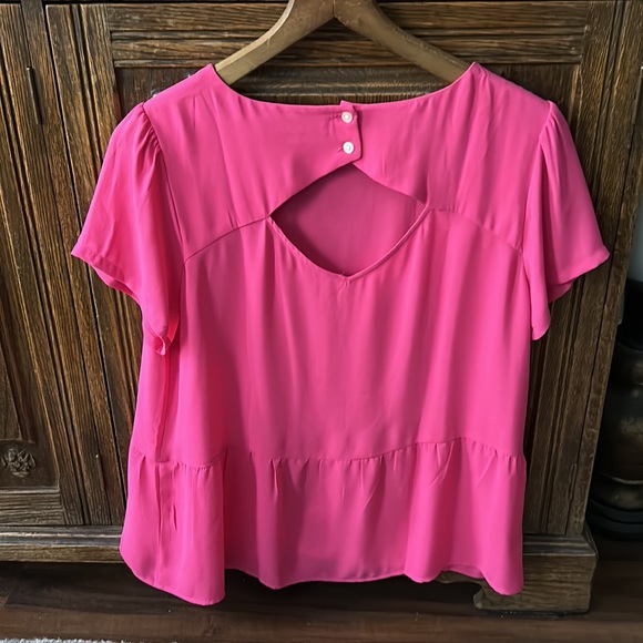 LOFT Spring Pink Peplum Short Sleeve Top - Picture 2 of 9